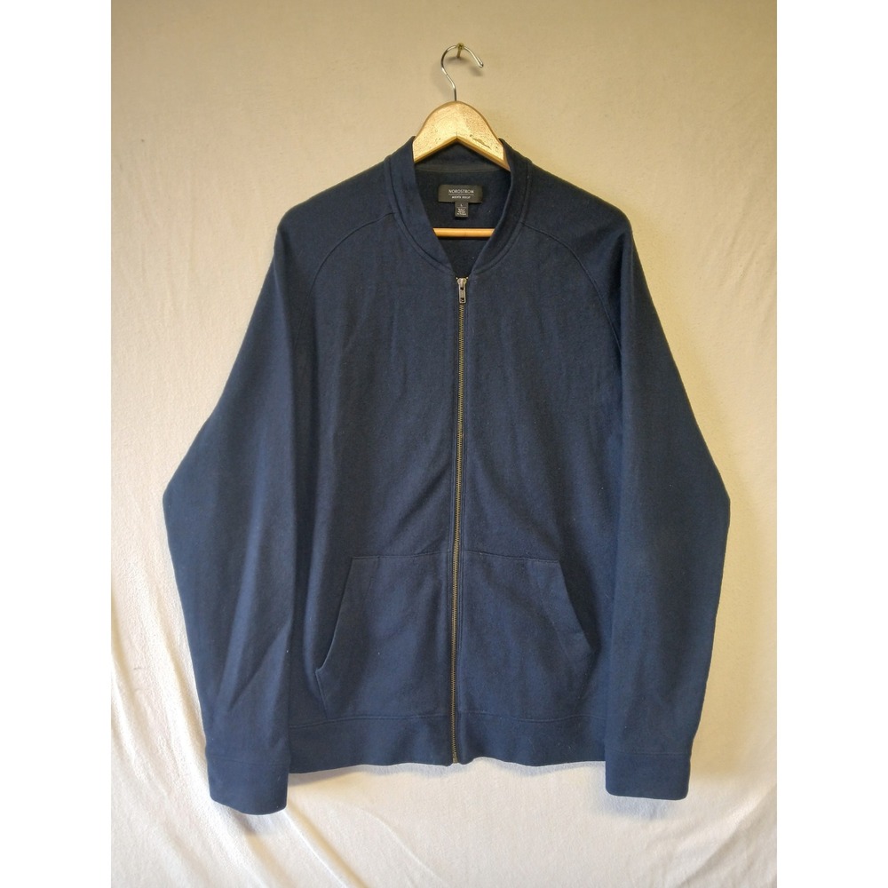 Nordstrom wool blend bomber full zip preppy academia navy size Large